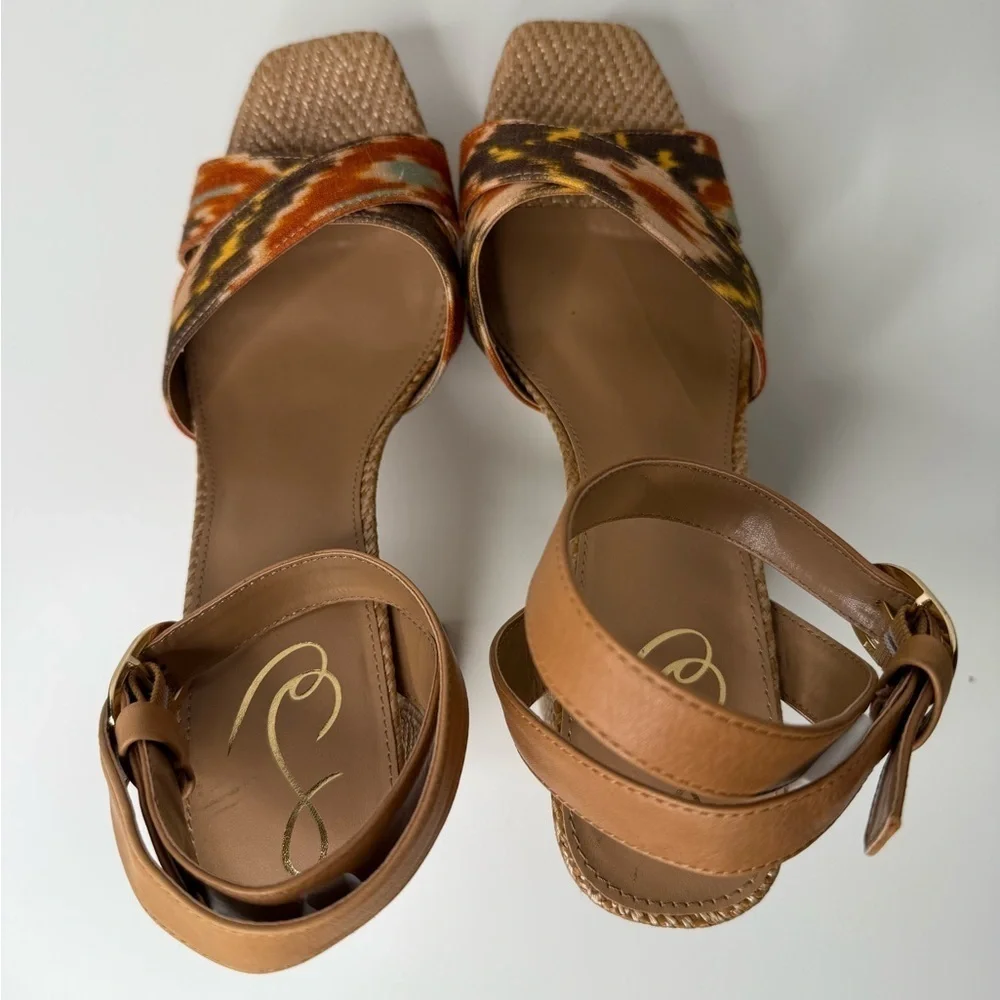 Sam Edelman Women's Nolita Raffia Platform Sandals Size 10.5M Leather Boho Print